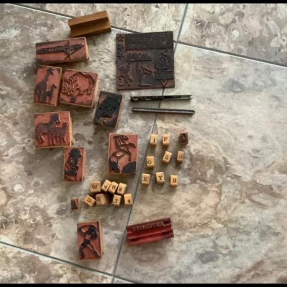 Vintage Bundle Wood Rubber Stamps Lot Old Checkers - Picture 1 of 8